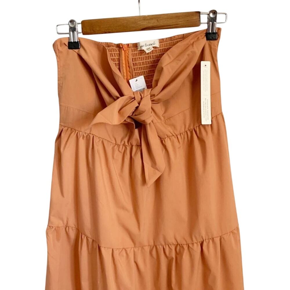 Anthropologie Strapless Tie Front Midi Dress Medium Orange NWT - Picture 3 of 8